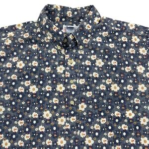 Reyn Spooner Shirt Mens Large Blue Floral Hawaiian Aloha Button Popover Aloha